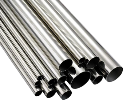 Stack of Shiny Stainless Steel Pipes PNG Image