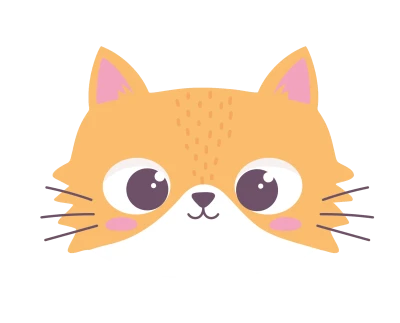 Cute Orange Cartoon Cat Face with Whiskers Free PNG