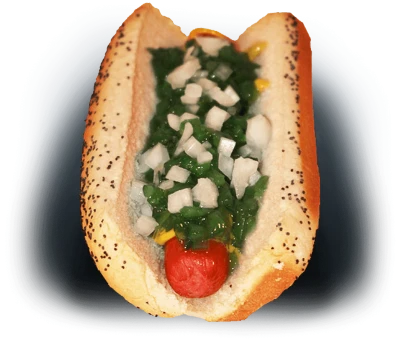 Classic Hot Dog with Green Relish and Onions PNG Image