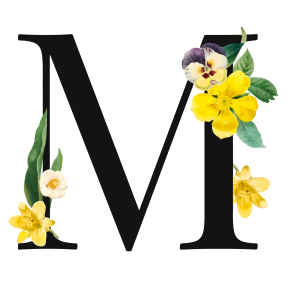 Black Letter M with Floral Decoration Clipart