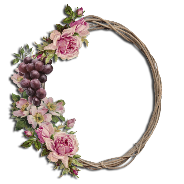 Vintage Floral Wreath with Grapes Clipart