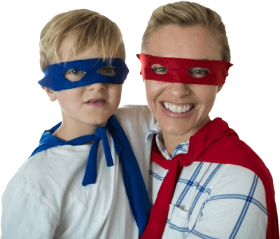 Mother and Son in Superhero Capes Free PNG