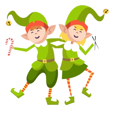 Two Cartoon Christmas Elves PNG Image