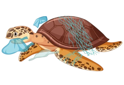 Sea Turtle Eating Plastic PNG Image