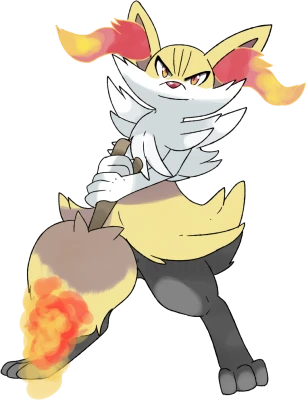 Pokemon Character Braixen With Branch PNG Image