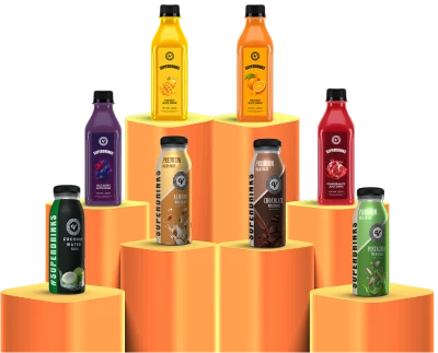 Superdrinks Juice And Milkshake Bottles Display Clipart