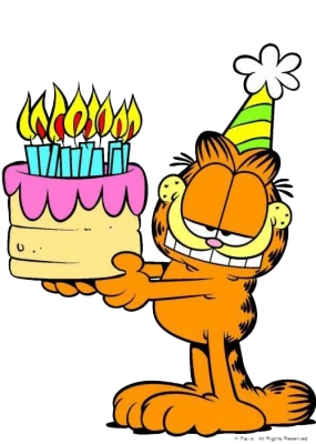 Garfield Cat Holding Birthday Cake Free PNG
