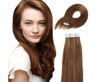 Woman Brown Hair Tape Extensions PNG Image