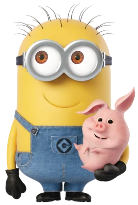 Minion Holding Pink Pig Cartoon Free PNG