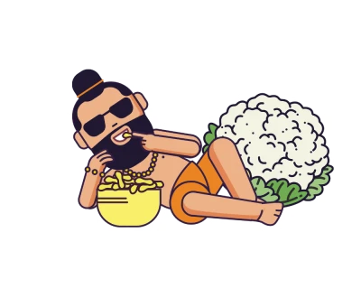 Cartoon Indian Baba Eating Fries Clipart