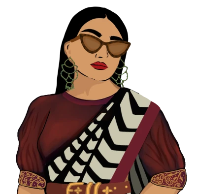 Woman in Saree with Sunglasses PNG