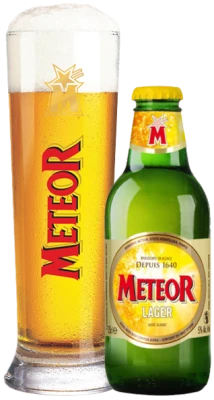 Meteor Lager Beer Glass and Bottle Free PNG