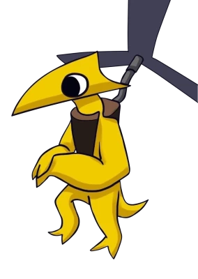 Yellow Pterodactyl Cartoon with Helicopter Clipart