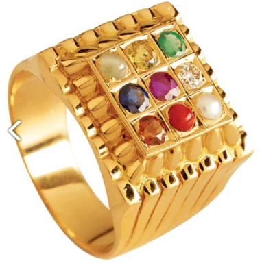 Gold Navratna Nine Gems Ring Free PNG