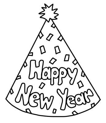 Happy New Year Party Hat Line Art Clipart