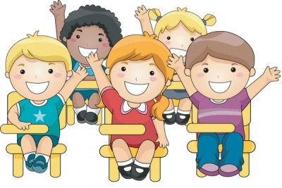 Classroom Kids Raising Hands PNG Image