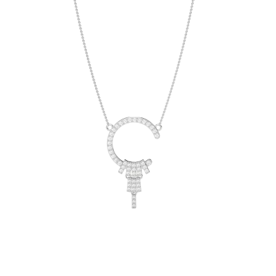 Silver Diamond C Pendant Necklace Clipart