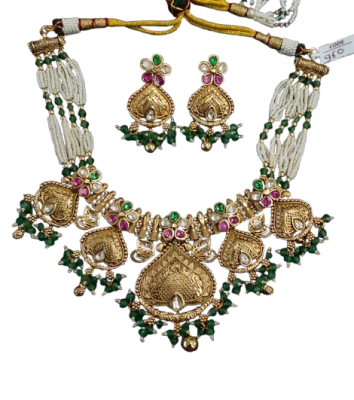 Antique Kundan Necklace Set Free PNG