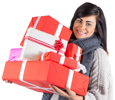 Woman Holding Christmas Gifts Free PNG