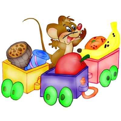 Cartoon Mouse Riding Fruit Train Transparent Background