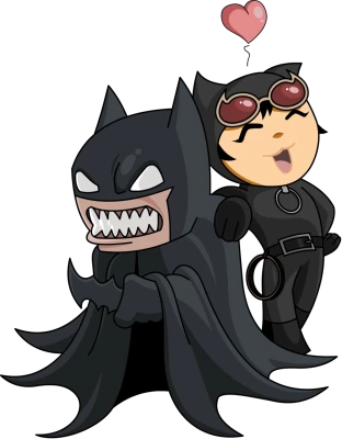 Chibi Batman And Catwoman Cartoon PNG Image