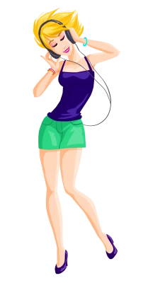 Blonde Girl Listening To Music Headphones Clipart