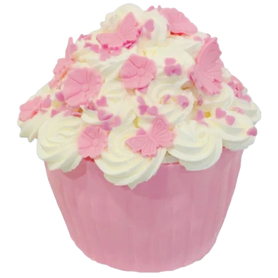 Pink Frosted Cupcake With Fondant Flowers PNG Image