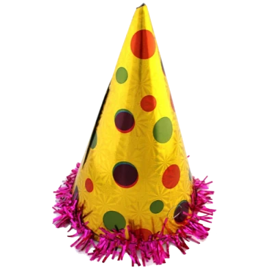 Free Golden Party Hat with Tinsel PNG