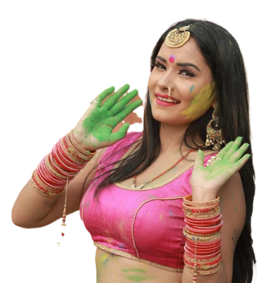 Happy Indian Woman Holi Festival PNG