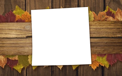 Blank White Paper on Wood with Autumn Leaves Clipart