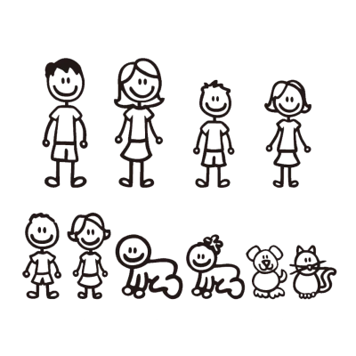 Black Stick Figure Family Decals Transparent Background