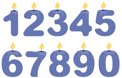 Blue Birthday Cake Number Candles 0-9 Free Download PNG