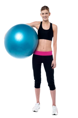 Fitness Woman Holding Blue Exercise Ball PNG Image