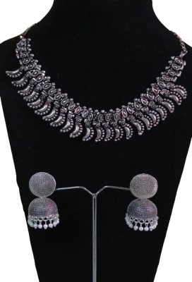 Silver Oxidized Choker Necklace Transparent Background