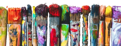 Row Of Colorful Messy Paintbrushes PNG Image