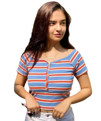 Anushka Sen Striped Top Portrait Transparent Background