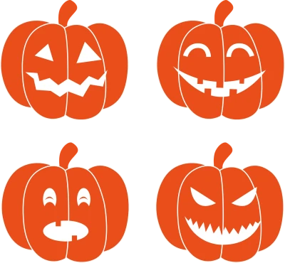 Four Carved Pumpkin Faces Jack-o-lanterns Transparent Background