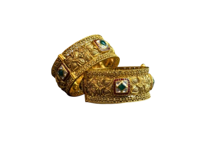 Gold Bangles With Green Stones Clipart