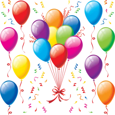 Colorful Balloons And Confetti PNG Image