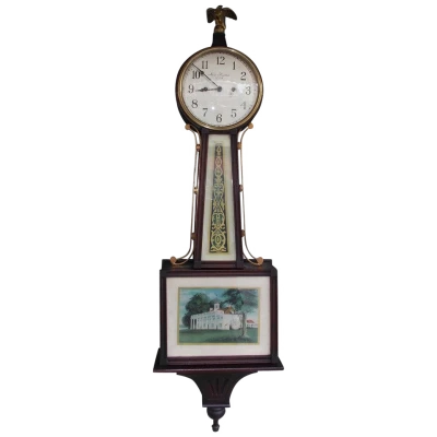 Antique Banjo Clock With Painting Clipart