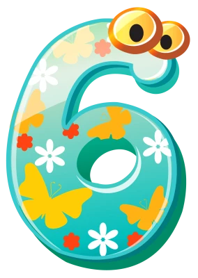 Cute Number 6 With Butterflies Transparent Background
