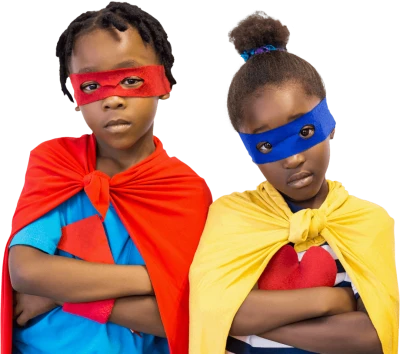 Kids In Superhero Capes Portrait PNG Image