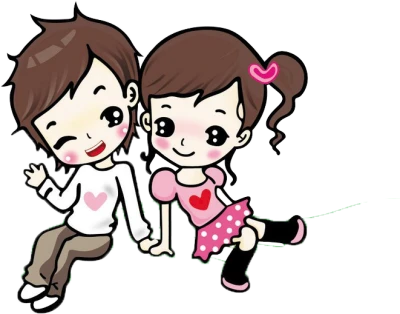 Cute Cartoon Couple Sitting Free PNG