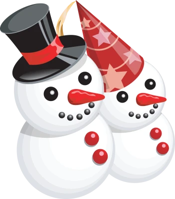 Two Cute Snowmen Heads PNG Image