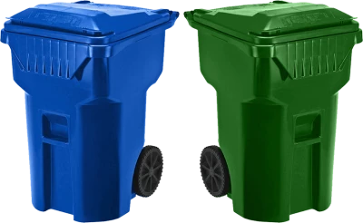 Blue and Green Trash Bins Transparent Background