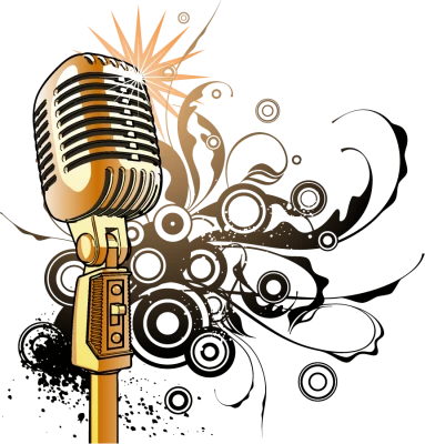 Vintage Microphone Floral Background Clipart