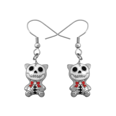 Halloween Skeleton Cat Earrings PNG Image