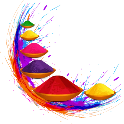 Holi Colors in Bowls Splash PNG Image