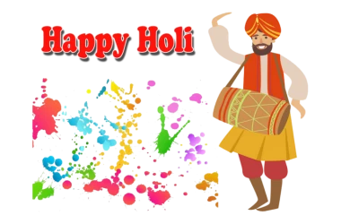 Happy Holi Drummer Man Cartoon Free PNG