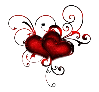 Red Hearts Black Filigree Swirls PNG Image